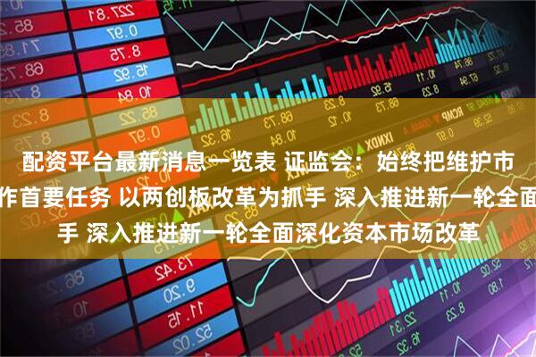 配资平台最新消息一览表 证监会：始终把维护市场稳定作为监管工作首要任务 以两创板改革为抓手 深入推进新一轮全面深化资本市场改革